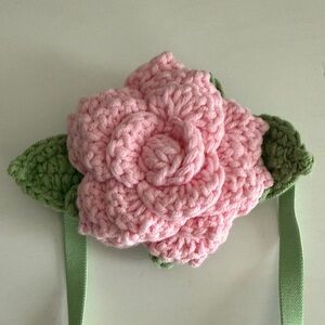 Pink Crochet Flower Tieks Bow